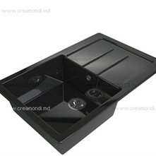 MAXSTONE MAXSTONE-гранитные мойки. Мойка квадратная с крылом MS-30G-BLACK PEARL