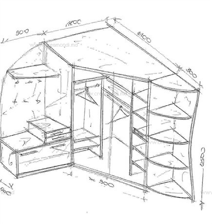Шкаф угловой со складными дверьми и вешалкой для о