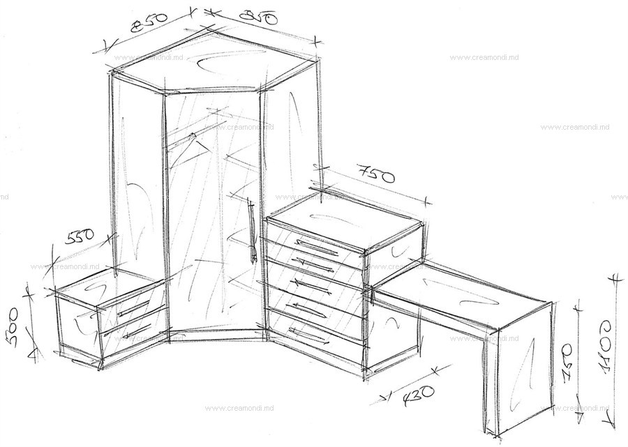 Угловой шкаф с комодом и косметическим столом
