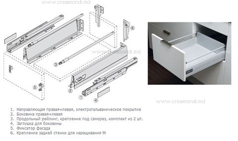 TIP TOPФурнитура для мебели TIP TOPНаправляющие с плавным закрыванием (тип Тандембокс)