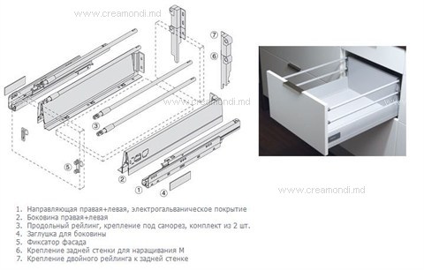 TIP TOPФурнитура для мебели TIP TOPНаправляющие с плавным закрыванием (тип Тандембокс)