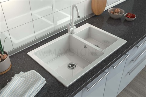 MAXSTONEМойки из гранитной крошки.Мойка квадратная двойная ассиметричная MS-19.