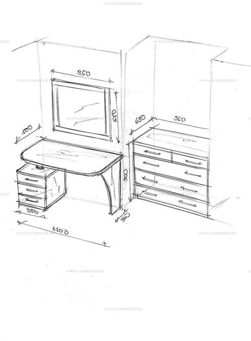 Косметический стол с зеркалом и комодом.